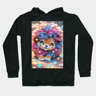 Cute Kawaii lion with gems and heart Hoodie